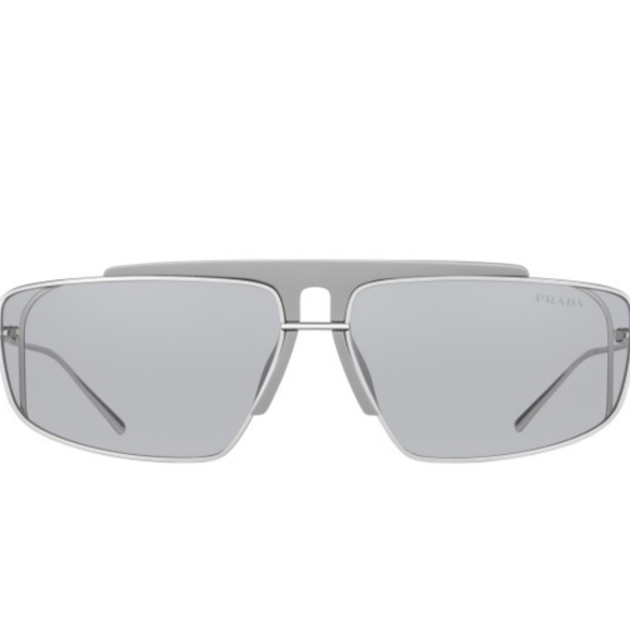 PRADA RUNWAY Steel & Black SquareTop Bar Sunglasses NWT - Picture 1 of 8